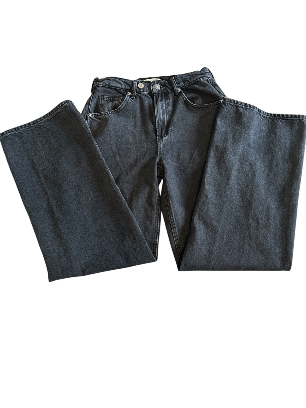 Free People We The Free Wide Leg Twisted Seam Panel Jean in Washed Black - Picture 3 of 13
